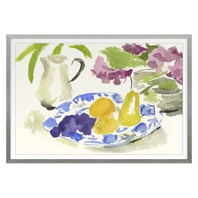 Grand Image Home Blue Plate With Pears By Dana Gibson - Single Picture Frame Print In Silver Framed