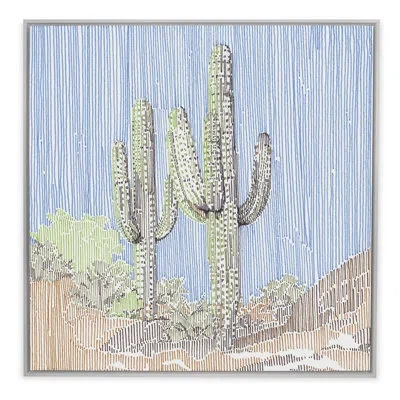 Grand Image Home Cactus In Stripes 2 By Natasha Marie - Floater Frame Graphic Art On Canvas In Blue;green