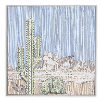 Grand Image Home Cactus In Stripes 4 By Natasha Marie - Floater Frame Graphic Art On Canvas In Blue;green