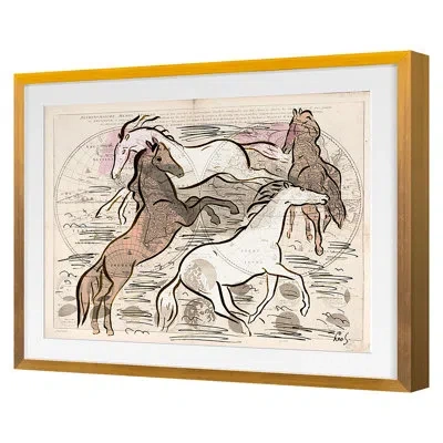Grand Image Home Celestial Horses 3 By The Studio - Single Picture Frame Print On Paper In Gold Framed