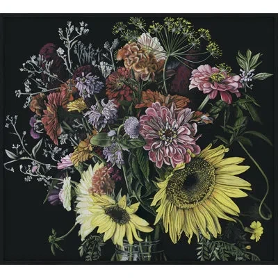 Grand Image Home Dark Floral Study By Thicket Design - Picture Frame Painting In Black;green;yellow;pink;purple