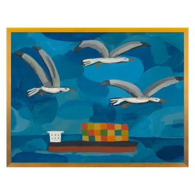 Grand Image Home Gulls On The Sea By Michael Doyle - Single Picture Frame Print On Canvas In Blue;black;green;gray;red;orange
