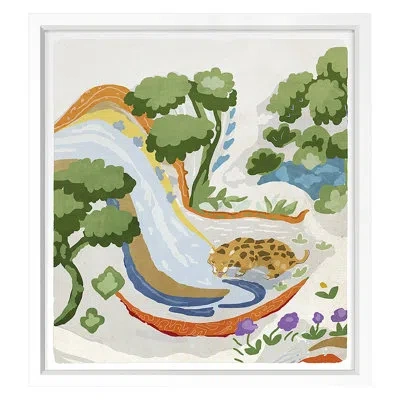 Grand Image Home Leopard Water By Dana Gibson - Single Picture Frame Painting In White
