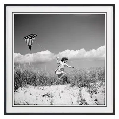 Grand Image Home Little Girl With Kite By Grand Archives - Single Picture Frame Print On Paper In Black Framed