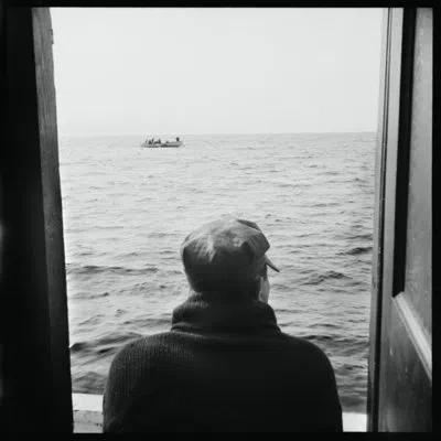 Grand Image Home Man On Boat By Grand Archives - Single Picture Frame Print In Maple Framed