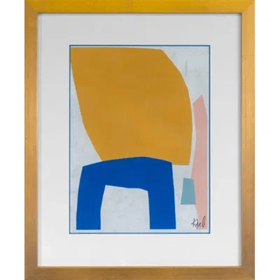 Grand Image Home Novel Form 3 By Kyle Goderwis - Picture Frame Painting On Paper In Blue;yellow;pink