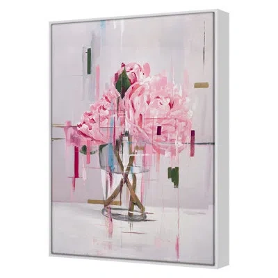 Grand Image Home Peonies Vase By Hoa Hong - Floater Frame Print On Canvas In White Framed