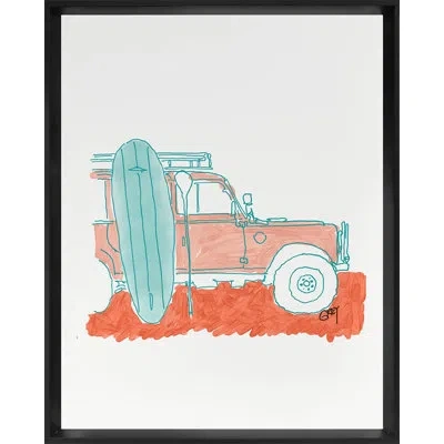 Grand Image Home Surfboard By Ryan Grey - Floater Frame Painting In Blue;green;pink;orange