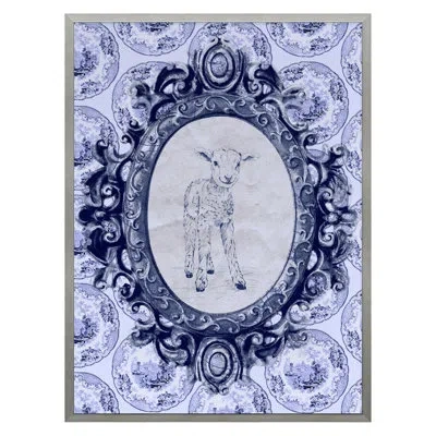 Grand Image Home Toile Lamb By The Studio - Single Picture Frame Print In Silver Framed