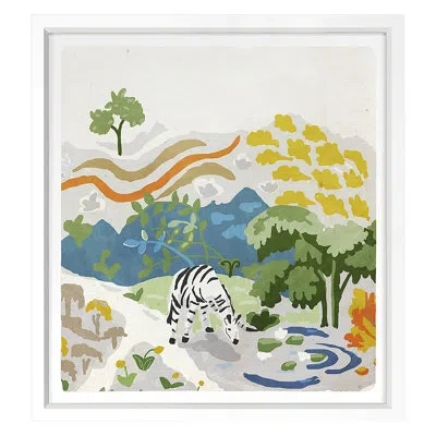 Grand Image Home Zebra Water By Dana Gibson - Single Picture Frame Painting In White