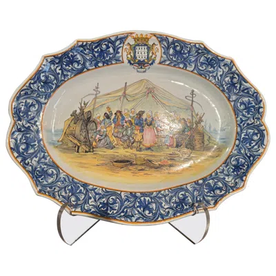Pre-owned Grande Maison Hb Quimper Large 19th Century French Painted Faience Porquier Beau Quimper Serving Platter In Brown