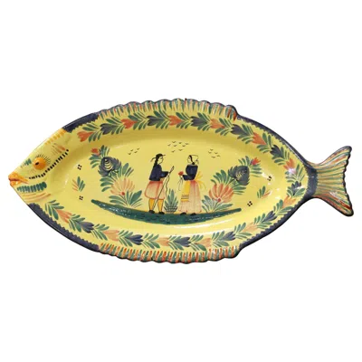 Pre-owned Grande Maison Hb Quimper Mid-20th Century French Hand-painted Faience Fish Platter From Quimper In Sand