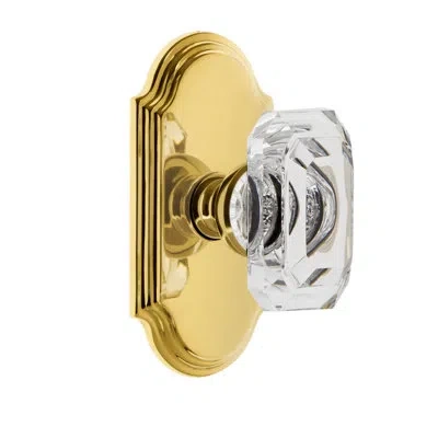 Grandeur Arc Plate Double Dummy With Baguette Crystal Door Knob In Polished Brass