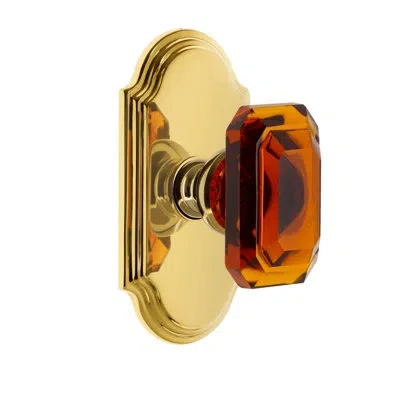 Grandeur Arc Plate Double Dummy With Baguette Crystal Door Knob In Polished Brass