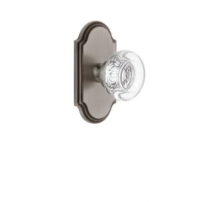 Grandeur Arc Plate Double Dummy With Bordeaux Crystal Door Knob In Antique Pewter
