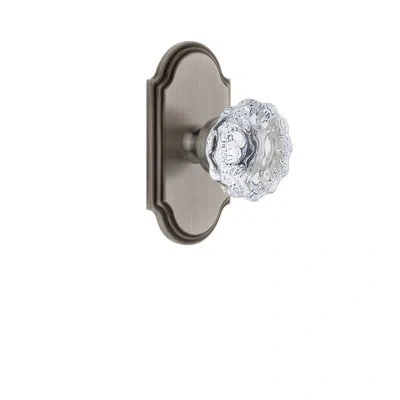 Grandeur Arc Plate Double Dummy With Fontainebleau Crystal Door Knob In Antique Pewter