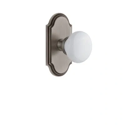 Grandeur Arc Plate Double Dummy With Hyde Park Door Knob In Antique Pewter