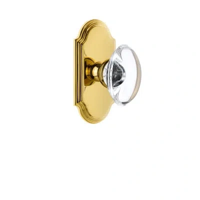 Grandeur Arc Plate Double Dummy With Provence Crystal Door Knob In Polished Brass
