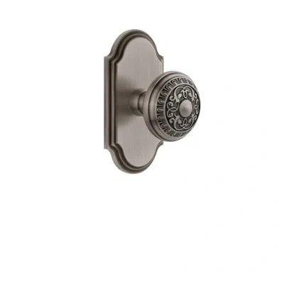 Grandeur Arc Plate Double Dummy With Windsor Door Knob In Antique Pewter