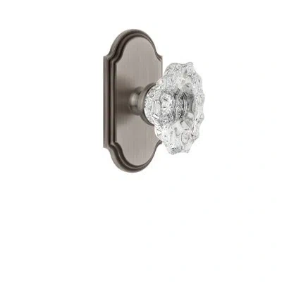 Grandeur Arc Plate Passage With Biarritz Crystal Door Knob In Antique Pewter