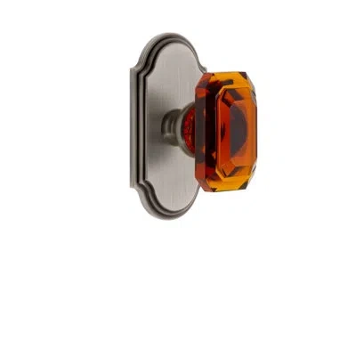 Grandeur Arc Plate Privacy With Baguette Crystal Door Knob In Antique Pewter