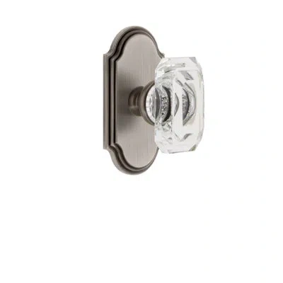 Grandeur Arc Plate Privacy With Baguette Crystal Door Knob In Antique Pewter