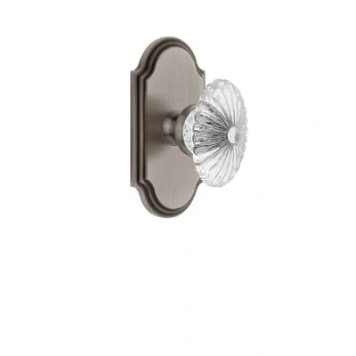 Grandeur Arc Plate Privacy With Burgundy Crystal Door Knob In Antique Pewter