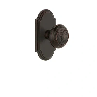 Grandeur Arc Plate Privacy With Windsor Door Knob In Timeless Bronze