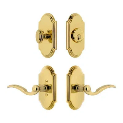Grandeur Arc Short Plate Entry Set With Bellagio Lever In Lifetime Brass In Gold