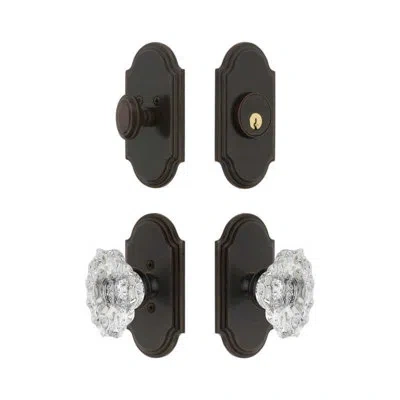 Grandeur Arc Short Plate Entry Set With Biarritz Crystal Knob In Black