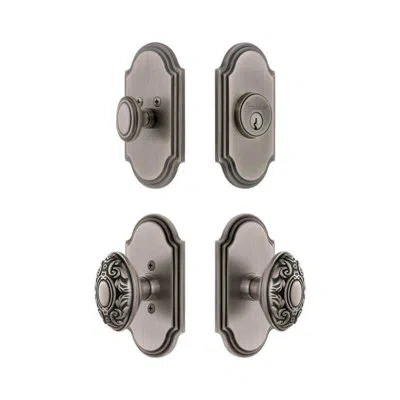 Grandeur Arc Short Plate Entry Set With Grande Victorian Knob In Gray