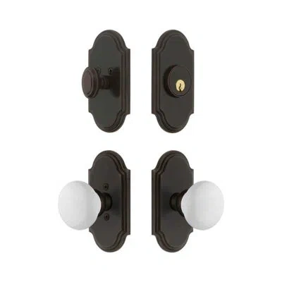Grandeur Arc Short Plate Entry Set With Hyde Park Knob In Black