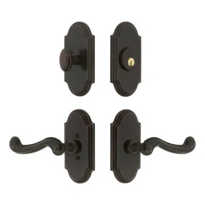 Grandeur Arc Short Plate Entry Set With Newport Lever In Timeless Bronze In Black