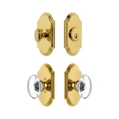 Grandeur Arc Short Plate Entry Set With Provence Crystal Knob In Lifetime Brass In Gold