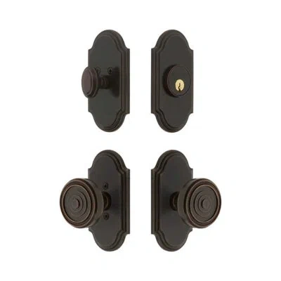 Grandeur Arc Short Plate Entry Set With Soleil Knob In Timeless Bronze In Black