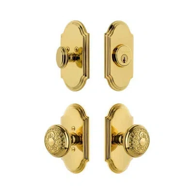 Grandeur Arc Short Plate Entry Set With Windsor Knob In Lifetime Brass In Gold