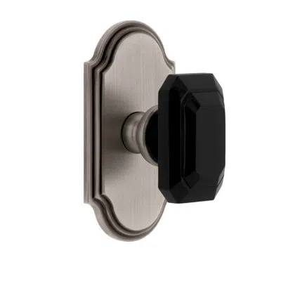Grandeur Arc Short Plate With Baguette Black Crystal Knob In Antique Pewter