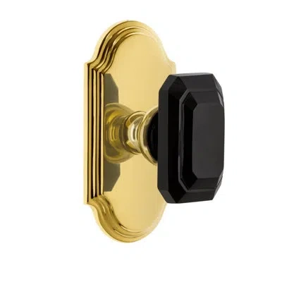 Grandeur Arc Short Plate With Baguette Black Crystal Knob In Lifetime Brass