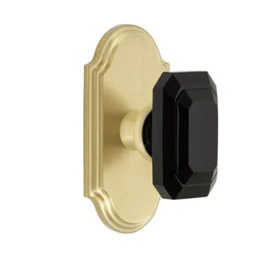 Grandeur Arc Short Plate With Baguette Black Crystal Knob In Satin Brass