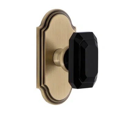Grandeur Arc Short Plate With Baguette Black Crystal Knob In Vintage Brass