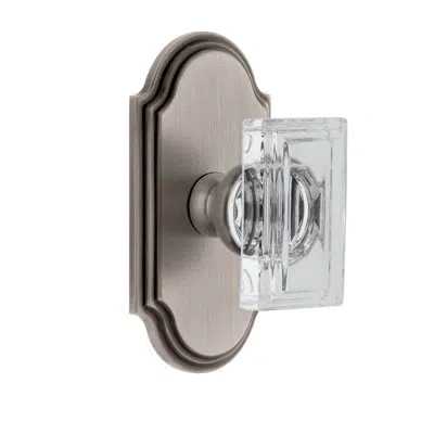 Grandeur Arc Short Plate With Carré Crystal Knob In Antique Pewter