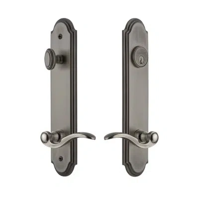 Grandeur Arc Tall Plate Complete Entry Set With Single Cylinder Deadbolot And Bellagio Lever In Antique Pewter