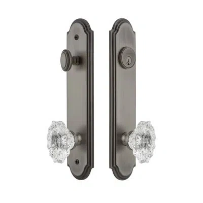 Grandeur Arc Tall Plate Complete Entry Set With Single Cylinder Deadbolot And Biarritz Knob In Antique Pewter