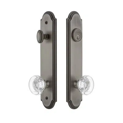Grandeur Arc Tall Plate Complete Entry Set With Single Cylinder Deadbolot And Bordeaux Knob In Antique Pewter