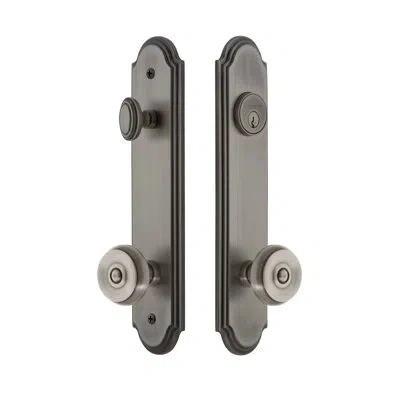 Grandeur Arc Tall Plate Complete Entry Set With Single Cylinder Deadbolot And Bouton Knob In Antique Pewter