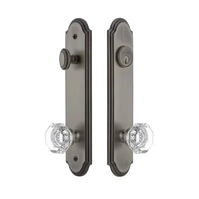 Grandeur Arc Tall Plate Complete Entry Set With Single Cylinder Deadbolot And Chambord Crystal Knob In Antique Pewter