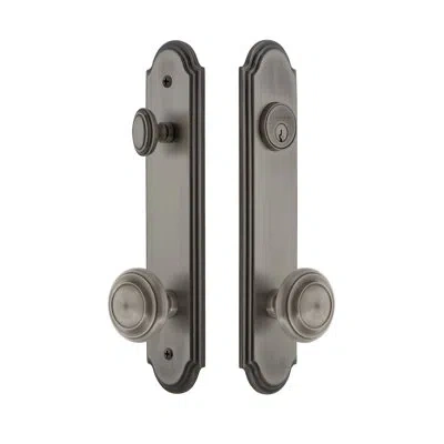 Grandeur Arc Tall Plate Complete Entry Set With Single Cylinder Deadbolot And Circulaire Knob In Antique Pewter