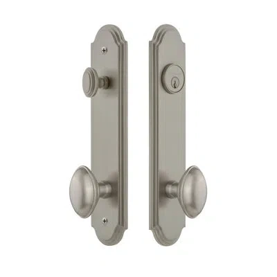 Grandeur Arc Tall Plate Complete Entry Set With Single Cylinder Deadbolot And Eden Prairie Knob In Satin Nickel