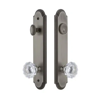 Grandeur Arc Tall Plate Complete Entry Set With Single Cylinder Deadbolot And Fontainebleau Knob In Antique Pewter