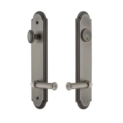 Grandeur Arc Tall Plate Complete Entry Set With Single Cylinder Deadbolot And Georgetown Lever In Antique Pewter
